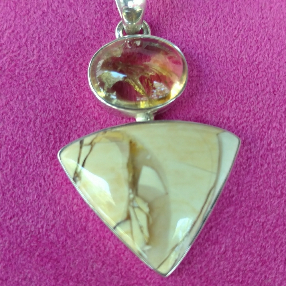 New! Brecciated Mookite and citrine silver pendant